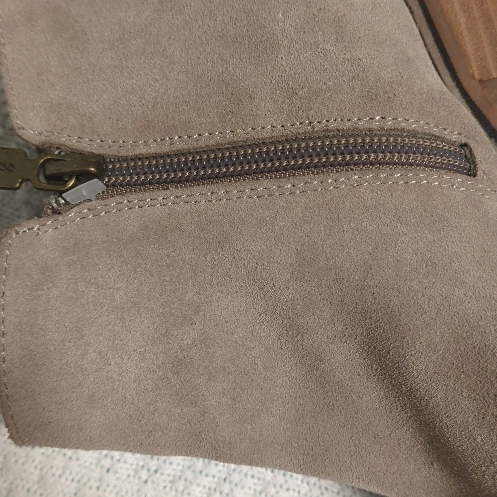 Blondo Tan/Camel Suede Waterproof Booties — Dual Functional Zippers, Cushioned